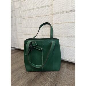 Tod's Square Handbag Purse Dark Green Leather‎ Bow Rare Leather